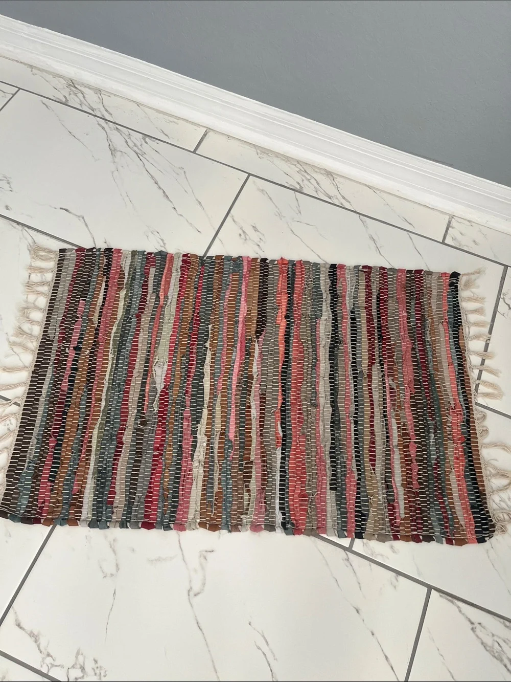 Boho Red, Pink, Brown Multicolor Striped Door Mat